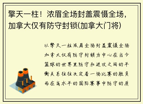 擎天一柱!浓眉全场封盖震慑全场,加拿大仅有防守封锁(加拿大门将)