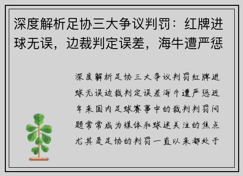 深度解析足协三大争议判罚：红牌进球无误，边裁判定误差，海牛遭严惩