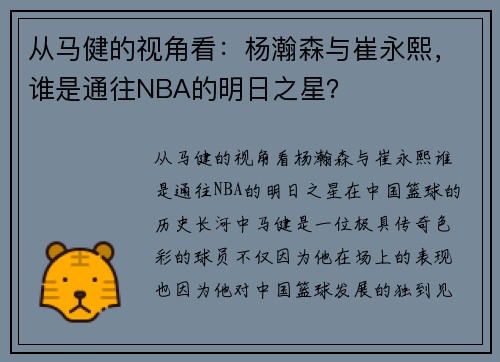 从马健的视角看：杨瀚森与崔永熙，谁是通往NBA的明日之星？